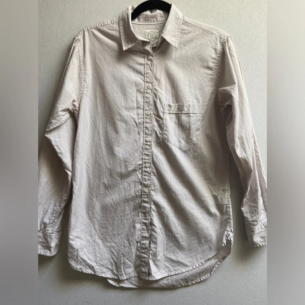 Talula Aritzia Oxford Boyfriend Fit Button up striped cotton shirt Sz XS